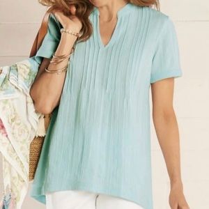Soft Surrounding Cambria Gauze Tunic Iced Aqua Green/Blue Short Sleeve H…